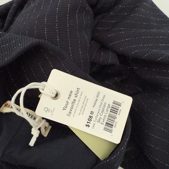 Marine Layer Lexi Rib Turtleneck Midi Dress in Navy Lurex Stripe XL - Picture 7 of 8